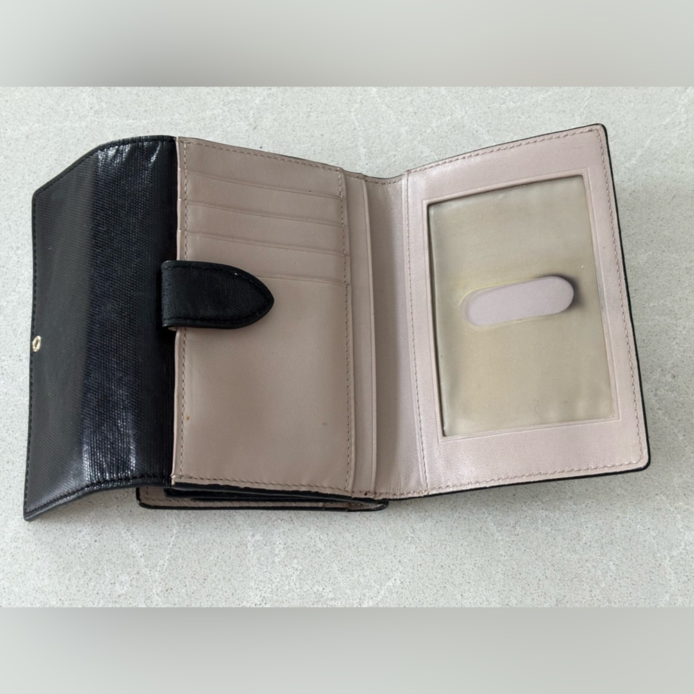 Tumi Black Leather Tri-Fold Vintage Wallet Classic Minimaist Gold Accents Retro - Picture 7 of 13